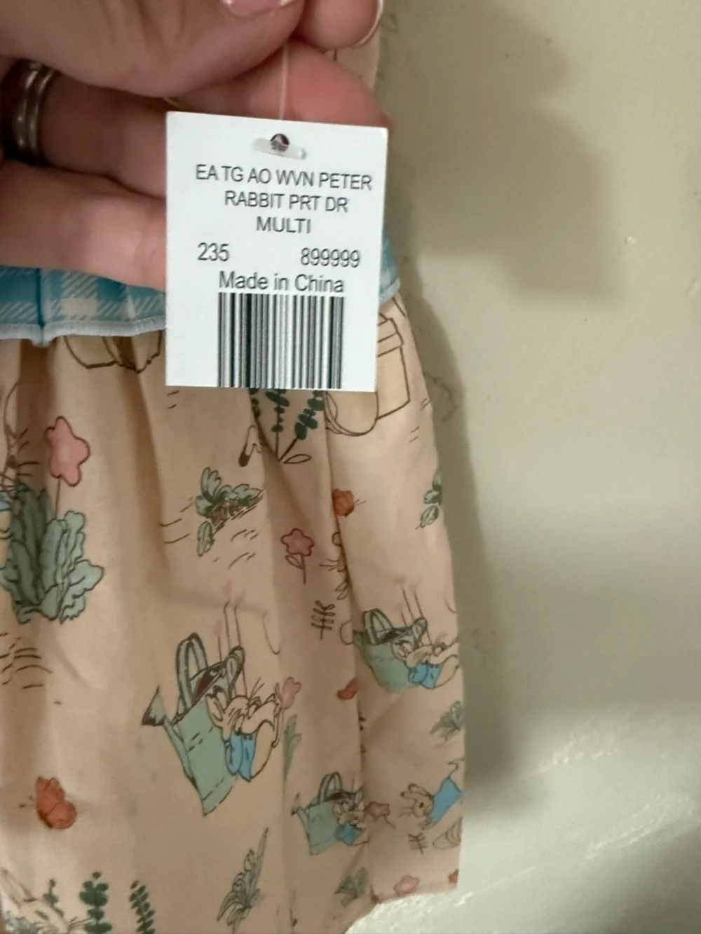 Peter Rabbit Girls Pink Flower Bunny Sundress with Blue Gingham Trim Spring 5